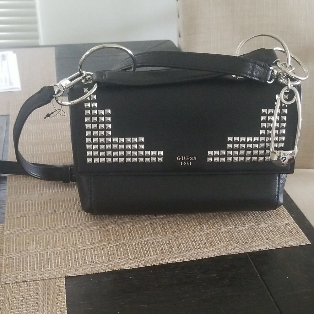GUESS Black Crossbody Bag with Silver Accents